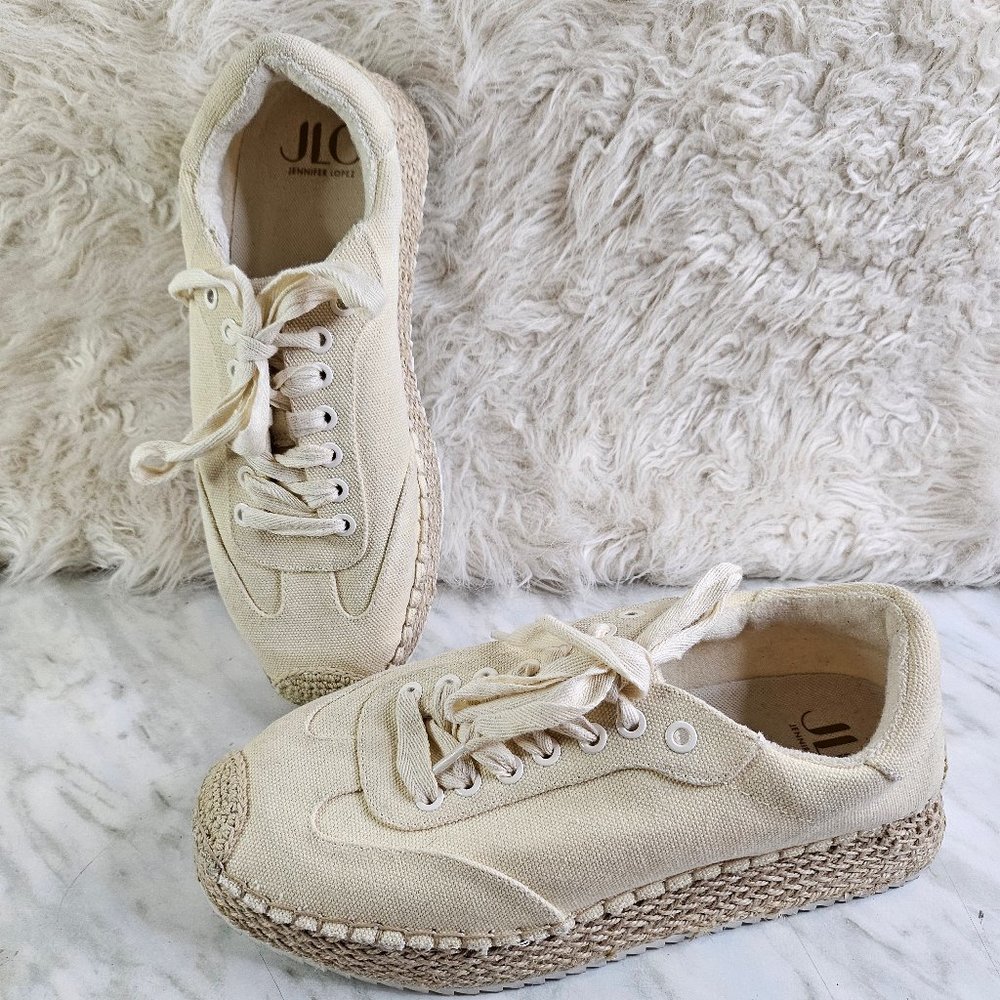 JLO Jennifer Lopez Women's Cream Lonlan Comfort Sneakers US 8 1/2